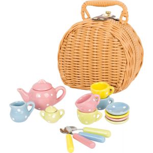 Houten picknickmand theeservies