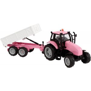 Tractor met aanhanger roze met licht en geluid