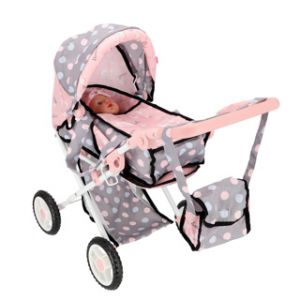 Poppenwagen 2 in 1 grijs/roze 66,5x37x69 cm 