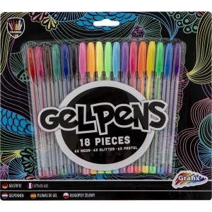18 gelpennen (neon/glitter/pastel)