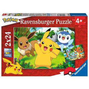 Puzzel 2x24 stukjes Pikachu en zijn vrienden